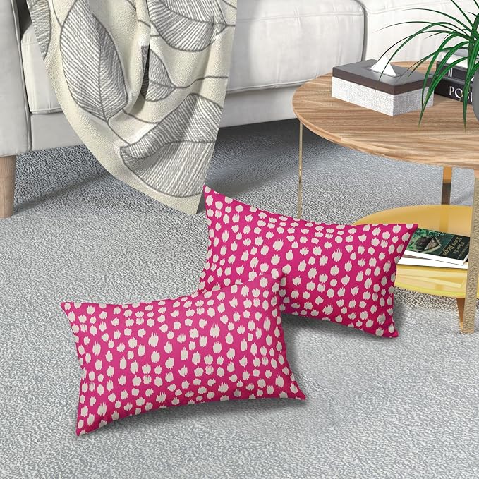 Sweetshow Hot Pink Cream Dots Lumbar Pillow Covers 12x20 Set of 2 Boho Design Polka Dot Print Throw Pillows Modern Outdoor Decorative Pillowcase Rectangle Linen Cushion Cases Decor for Sofa Couch Bed