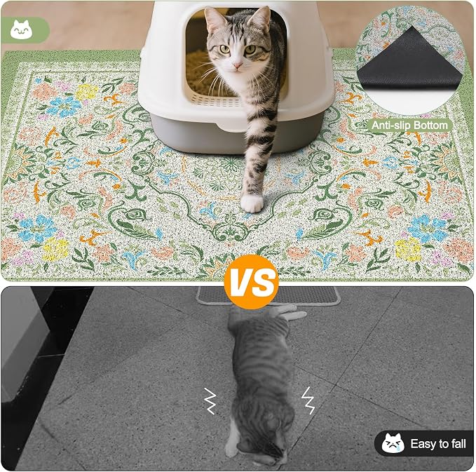 Glittme Cat Litter Mat, 33"x22" Non-Slip Washable Trapping Mat for Cats | Litter Trapping Mat With Thick PVC Coil To Catch Scatter, Soft On Paws And Waterproof Bottom To Protect Floors