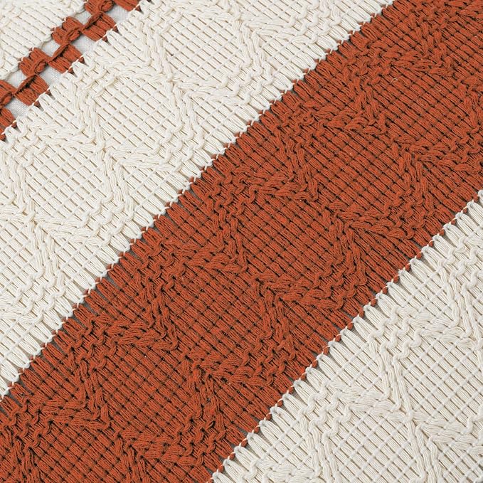 Fancy Homi Set of 1 Boho Burnt Orange Decorative Throw Pillow Cover 22x22 Inch for Couch Bed Sofa, Aesthetic Modern Organic Farmhouse Home Decor, Soft Cotton Cute Accent Macrame Woven Cushion Case