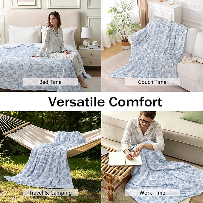 Viviland Cooling Muslin Blanket Queen Size for Bed Summer Gauze Blanket for Adults Breathable Lightweight Soft for Hot Sleepers Linen Blue Nerrah 90 x 90 Inches