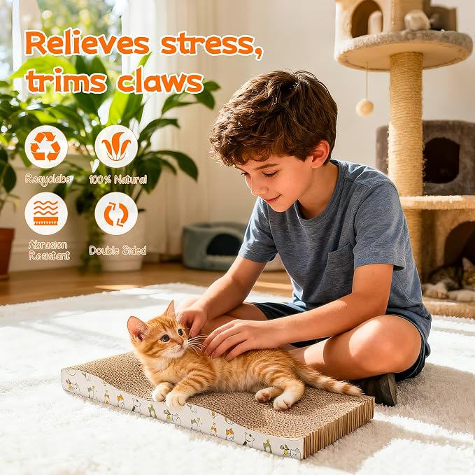 PatiencET Cat Scratch Pad 2 Pack, Waved Cardboard Cat Scratcher | Scratching Board with Catnips for Small Medium Size Cats, Kittens, Protects Furniture & Couch