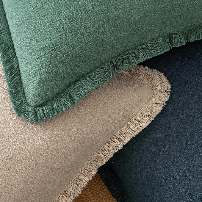 MIULEE Boho Linen Fringe Decorative Throw Pillow Covers Navy Blue 20x20 | Set of 2, Cottagecore Decor, Boho Farmhouse Coastal Pillow Covers, Rustic Couch Cushion Cases for Sofa Bed Living Room