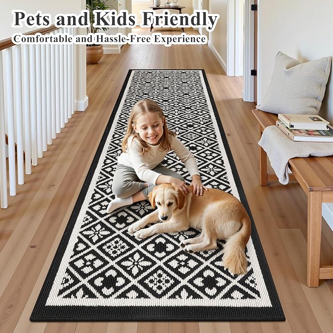 Ileading Runner Rugs for Hallways 3x14ft Heavy-Duty Durable Entryway Floor Mat with Non Slip Rubber Backing for Busy Traffic Extended Indoor Doormat Machine Washable Kitchen Throw Rug(Black)