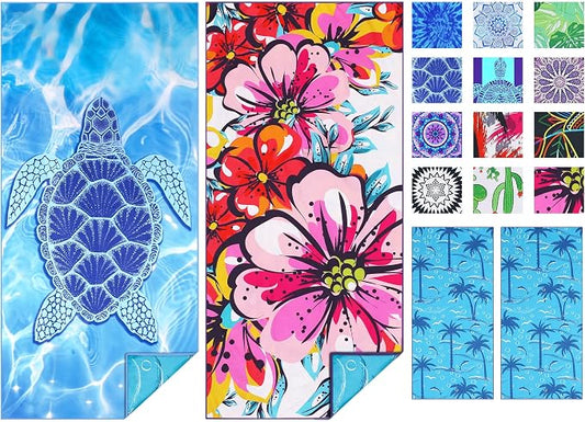 TwoYek 2 Pack Microfiber Thin Beach Towel Lightweight 71x32 Oversized Extra Large Sand Free Towels Quick Dry for Travel Pool Yoga Gym Sports Beach Accessories Vacation Essential Gift