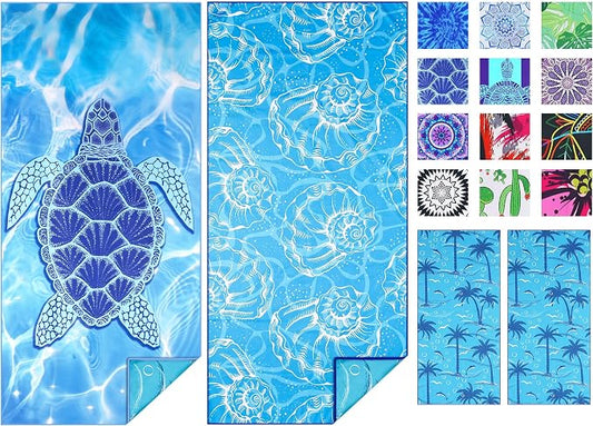 TwoYek 2 Pack Microfiber Thin Beach Towel Lightweight 71x32 Oversized Extra Large Sand Free Towels Quick Dry for Travel Pool Yoga Gym Sports Beach Accessories Vacation Essential Gift