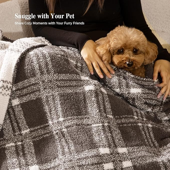 Knit Throw Blanket for Couch, Soft Cozy Fluffy Knitted Blanket for Sofa, Bed, Gift for Women Girls Home Decor (Dark Taupe, Throw 50x72)