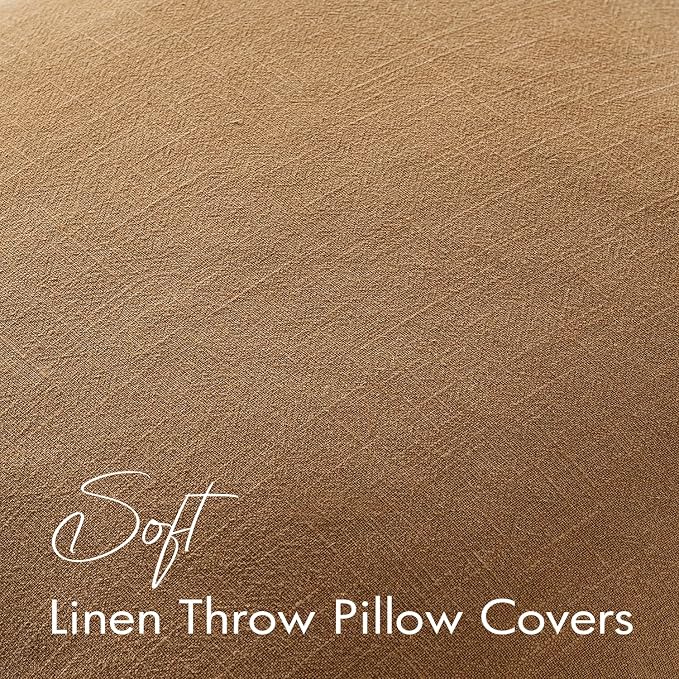 EMEMA Euro Sham Decorative Linen Throw Pillow Covers 22x22 Inch Fall Brown | Boho Farmhouse Neutral Couch Throw Pillows for Bed Pack of 2 Accent Pillowcase Modern Sofa Cushion Livingroom Home Decor