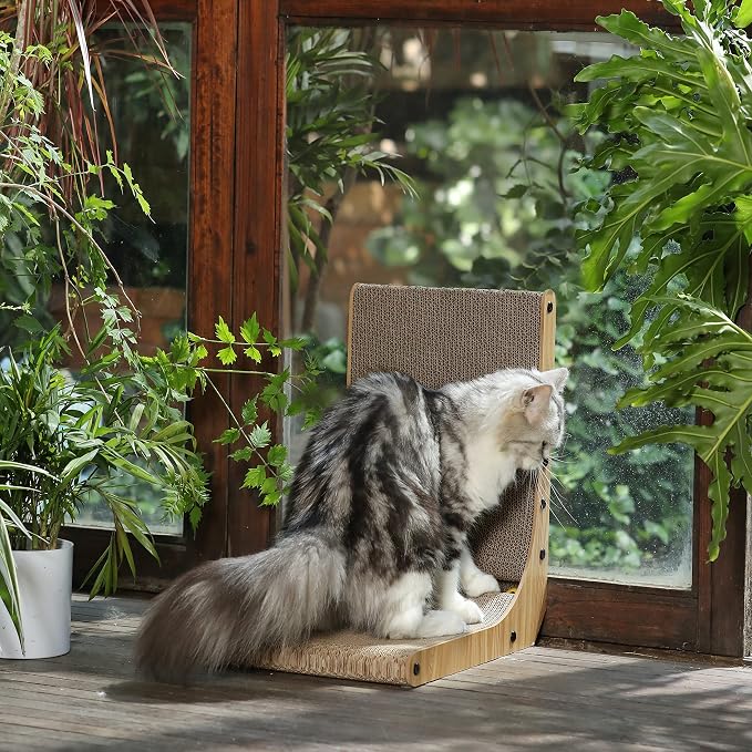 FUKUMARU Cat Scratcher, 18.7 Inch L Shaped Cat Scratch Pad Wall Mounted | Vertical Cat Scratching Board with Ball Cat Toy for Indoor Cats, Cardboard Cat Scratcher for Wall Sofa Couch
