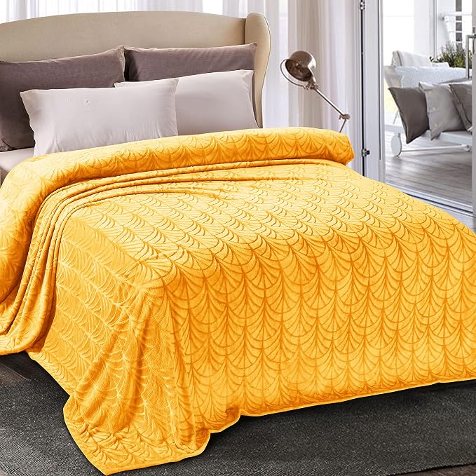 Whale Flotilla Soft Flannel Fleece Twin XL Size Bed Blanket, Lemon Yellow | 90"x66" Cozy Lightweight Breathable Coverlet, Plush Fluffy Bedspread, Vintage Pattern Decorative Blanket for Dorm, All Season