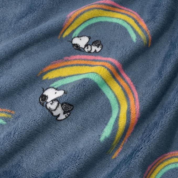 Berkshire Blanket Peanuts® VelvetLoft® Cute Character Snoopy Plush Oversized Throw Blanket, Peanuts Snoopy Rainbow No Dot Dusty Navy (50in x 60in)