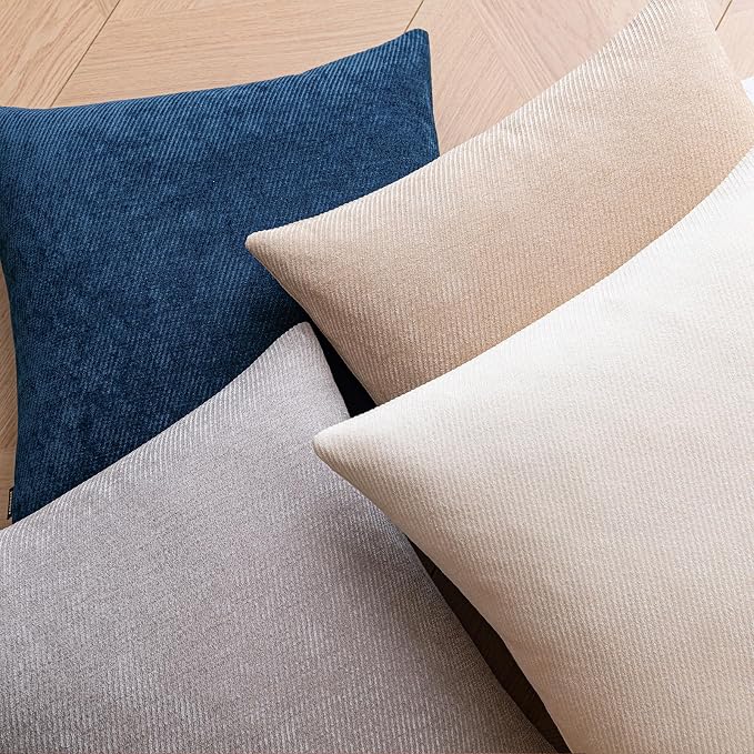 a moment Pack of 2 Decorative Chenille Throw Pillow Covers with Twill Cushion Covers for Sofa Living Room Couch Bed 24x24 Inch Blue