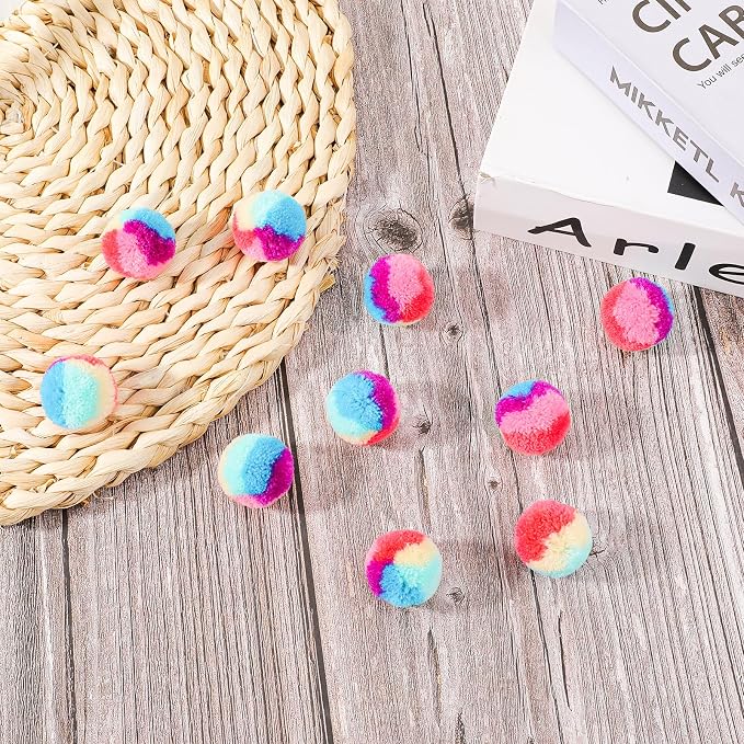KALIONE 30 Pcs Soft Plush Cat Ball 1.2-inch Rainbow Cat Toy Balls Fuzzy Kitty Balls Kitten Puff Balls Colorful Cat Pom Pom Balls for Cat Kitten Pet Playing Exercising