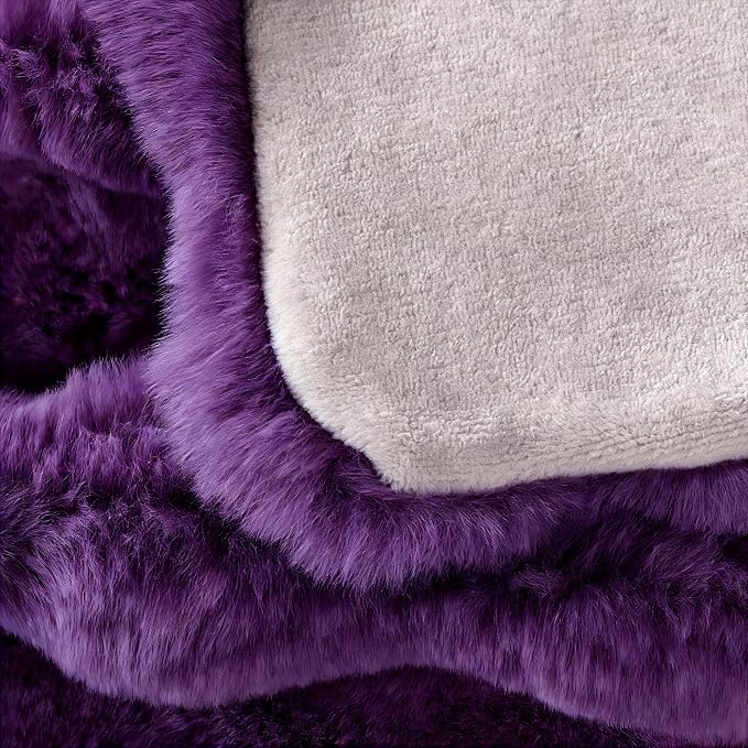 Purple Faux Fur Throw Blanket for Couch, Double-Sided Bubble Textured Plush Blanket with Soft Flannel Back, Decorative Throw for Sofa or Bed, Machine Washable, 60x80 Inches, 860 GSM