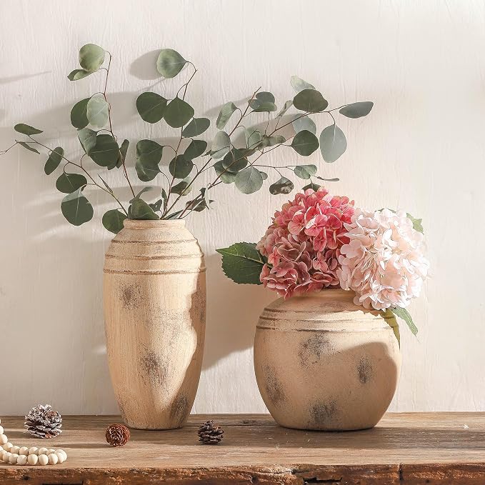Large Ceramic Rustic Vase,12.87 Inch Tall Vintage Vase for Home Decor | Farmhouse Flower Vase for Living Room, Bedroom, Shelf, Entryway, Table Decor and Housewarming Gift