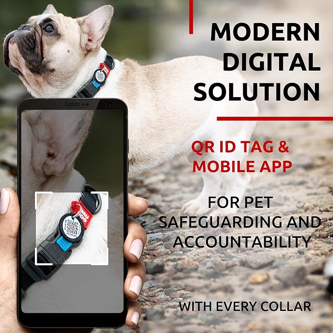 WAUDOG Waterproof Dog Collar Airtag Holder QR Tag Small Medium Large Dogs | Water and Dirt Resistant, Quick Dry QR Pet Tag Adjustable Durable Comfort for Male and Female Dogs Outdoor Walking Training