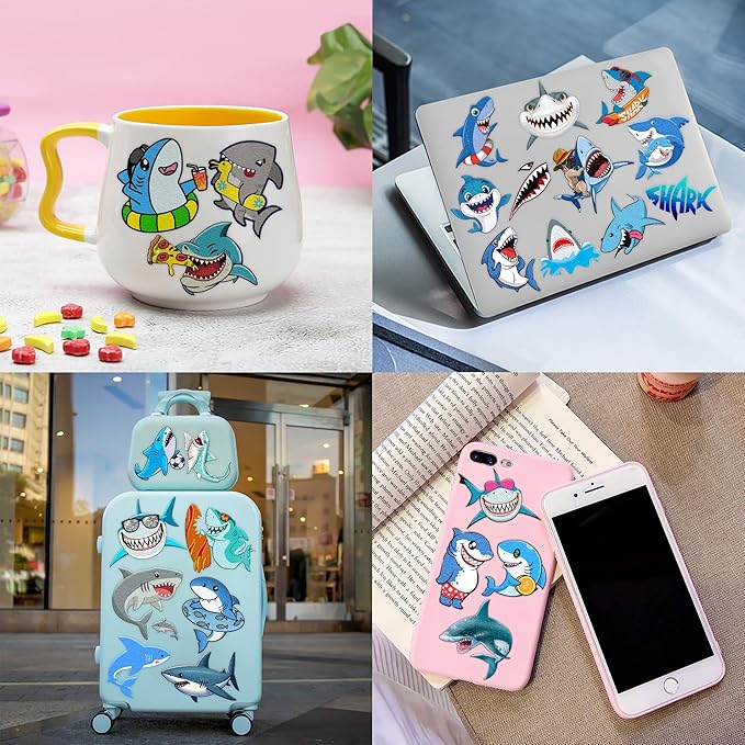 96 PCS Shark Pre-Cut Temporary Tattoos Sticker Sea Animal Fish Under The Sea Ocean Birthday Party Decorations Decor Favors Supplies Gifts Boys Girls Cute Fake Tattoo School Reward Themed (Normal)