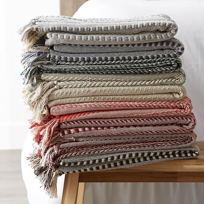 DII Braided Striped Decorative Throw Blanket, 50x60, Vintage Linen