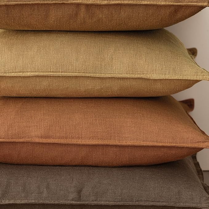 Foindtower Set of 2, Decorative Linen Solid Throw Pillow Covers Soft Accent Cushion Euro Case Boho Farmhouse Pillowcase for Chair Couch Sofa Bedroom Living Room Home Decor 22 x 22 Inch Autumn Orange