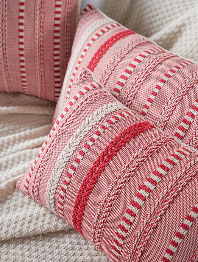 Cethom Christmas Pillow Covers 12x20 Inch Set of 2, Farmhouse Boho Christmas Decorative Couch Pillow Cases, Red Accent Pillows of Bed, Sofa Bedroom Living Room Home Decor Cushion Cover