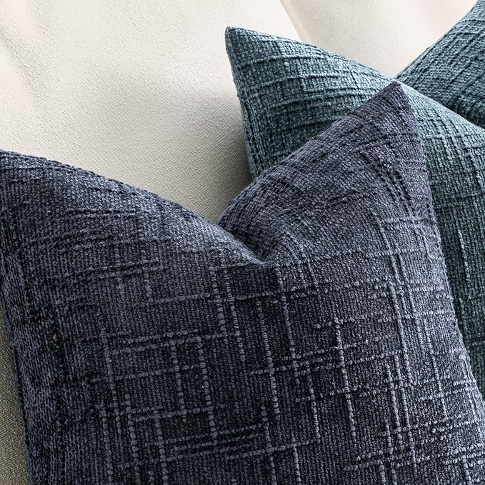 MIULEE Chenille Textured Throw Pillow Covers Navy Blue 18x18 Set of 2 | Slubby Decorative Pillows, Boho Farmhouse Coastal Decor, Modern Neutral Cushion Covers for Couch Sofa Bed Living Room