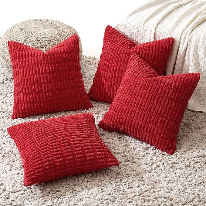 MIULEE Pack of 4 Christmas Decorative Throw Pillow Covers 20x20 Red | Neutral Rustic Farmhouse Boho Soft Striped Pillow Covers,Home Decor for Sofa,Living Room,Couch,Bed