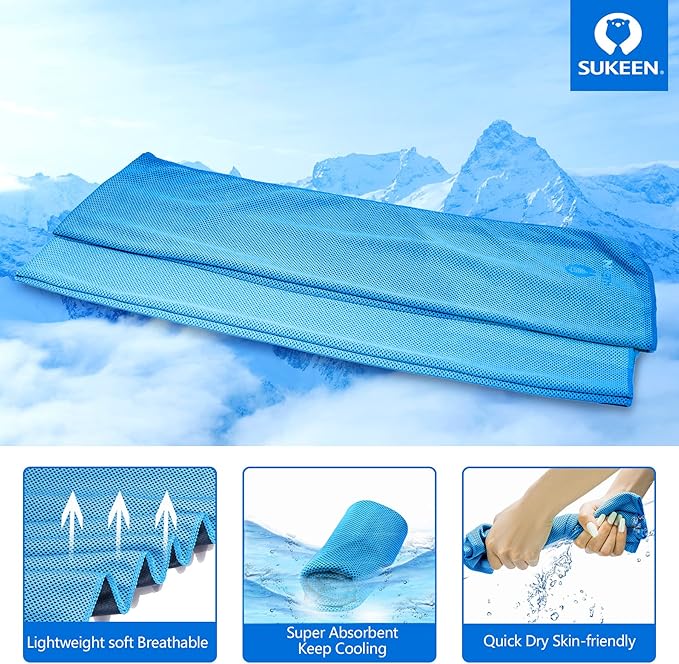 Sukeen Cooling Towel (40"x12") for Neck & Head - Soft Breathable Chilly Sweat Towel for Yoga, Golf, Gym, Camping, Running, Workout & More Activities