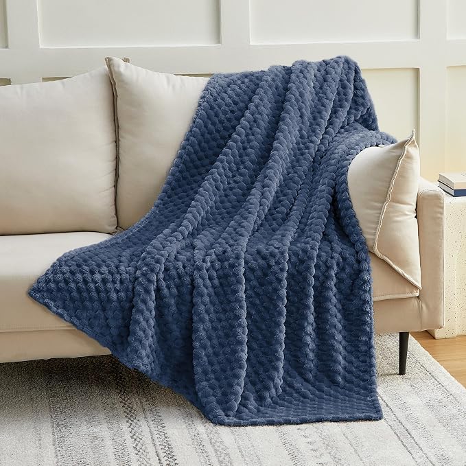 EXQ Home Gentle Soft Fleece Throw Blanket – Cozy Lightweight 3D Imitation Turtle Shell Jacquard Blanket for Couch Bed – All-Season Warm Fuzzy Flannel Blanket for Women Mom Her Gifts(50"x60",Navy Blue)