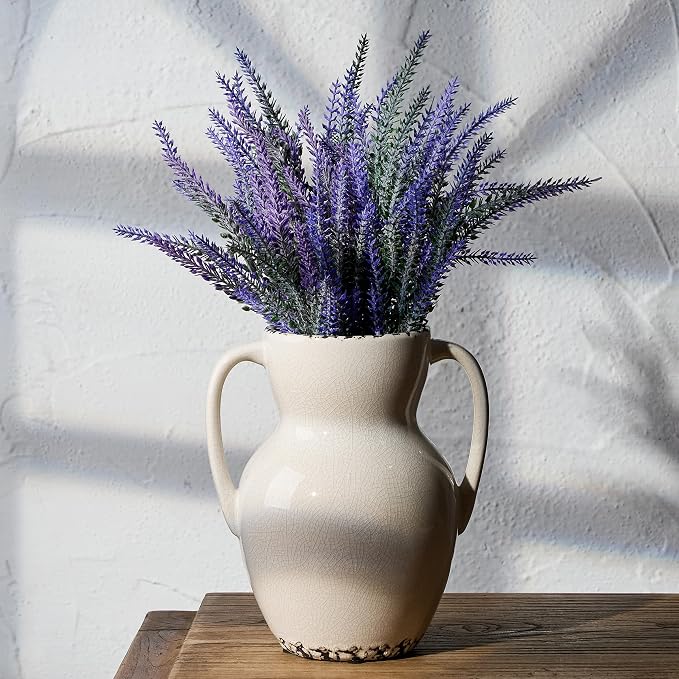 Emotionally Grounded Vase, Vaseking Large Ceramic Rustic Vase with 2 Handles, 8.3 inch Minimalist Decorative Farmhouse Vases for Home Decor, Living Room, Enterway, Table Decoration, Ice Cracked White