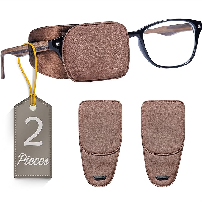 Astropic 2Pcs Silk Eye Patches for Adults Kids Glasses to Cover Either Eye (Medium, Brown)