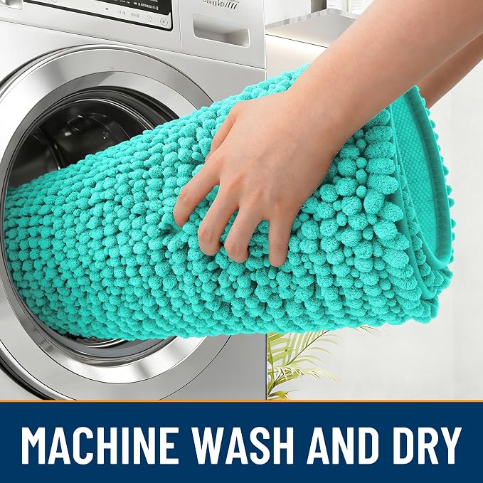 OLANLY Dog Door Mat for Muddy Paws 24x16, Extra Absorbent Chenille Mud Mat | Teal, Absorbs Moisture and Dirt, Non-Slip Machine Washable Doormat, Quick-Drying Indoor Entryway Floor Mat for Dogs