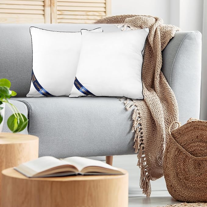 Utopia Bedding 24x24 Throw Pillow Inserts, Decorative Pillows, Pack of 2 | Piping Throw Pillows, Plush & Supportive, Aesthetic Cushion Sham Stuffer for Sofa, Office, Couch & Bed, Set of 2, White
