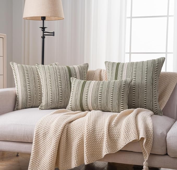 Cethom Boho Throw Pillow Covers 20x20 Inch Set of 2, Farmhouse Decorative Couch Pillow Cases, Green Accent Pillows of Bed, Sofa Bedroom Living Room Home Decor Cushion Cover