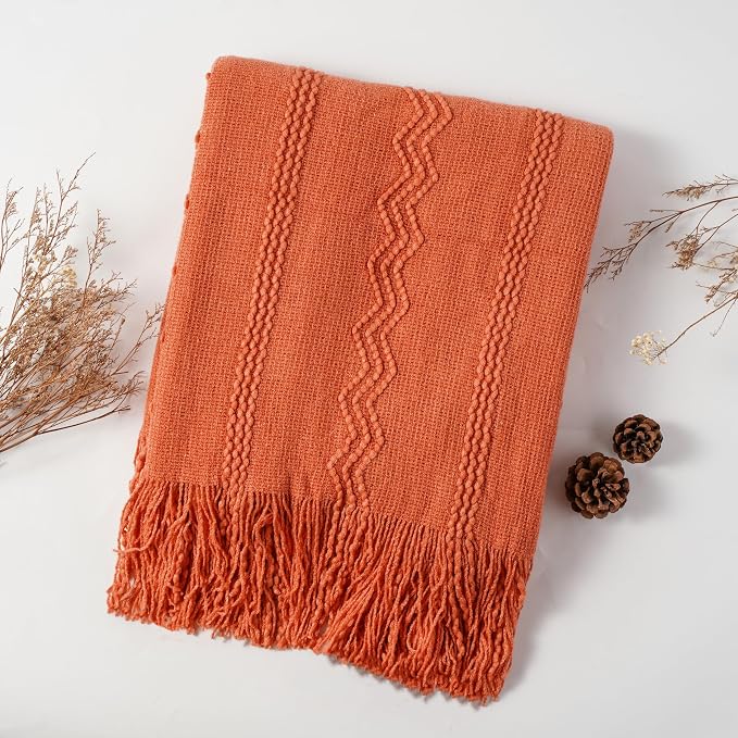 BATTILO HOME Orange Fall Throw Blanket for Couch Sofa, Knitted Decorative Blankets Throws Halloween Throw Blanket Fall Decorations Home Decor (Salmon, 50"x60") | Knitted Decorative Blankets & Throws, Halloween Throw Blanket Fall Decorations for Home Decor