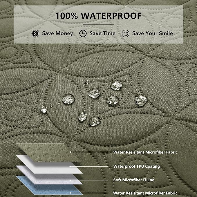 Waterproof Couch Cover for Dogs - Washable Pets Furniture Protector | TPU Leak-Proof Liner, Lightweight & Reversible, Fits Chair, Sofa, Bed, 52" x 82" , Lightblue/Green