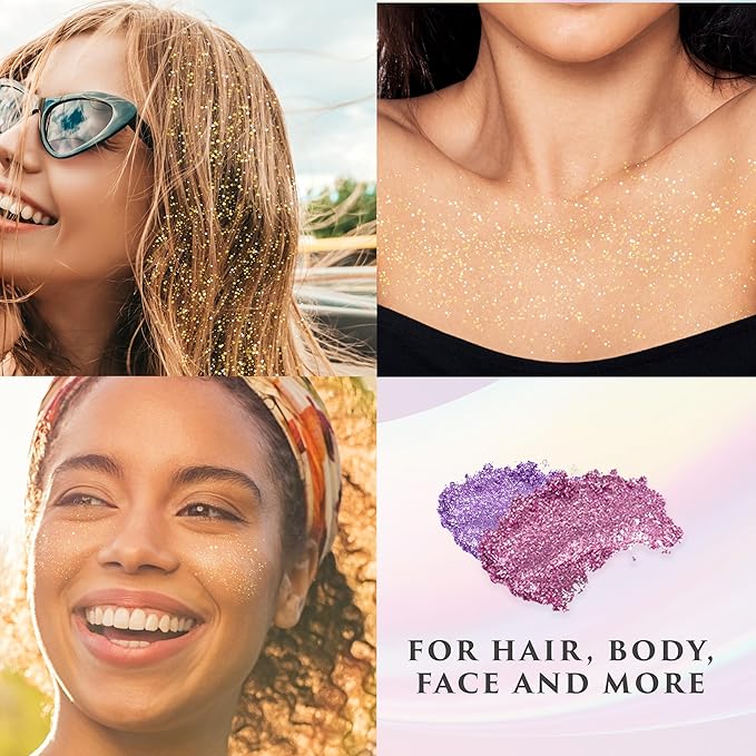 Dazzle and Delight: Secret of Pharaoh Glitter Gel for Hair, Body and Face - Rose Sunset | 6 Vibrant Colors, Long Lasting Sparkles, Ideal for Parties, and Festival Look, Glammarous Effect