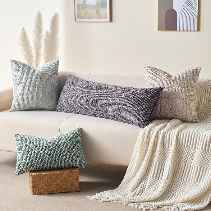 Allorry Soft Wool Decorative Throw Pillow Covers 14x36 Purple SY011E14 | Cozy Soft Touch,Neutral Textured Boho Cushion Covers for Modern Farmhouse Sofa Bedroom Living Room Decor