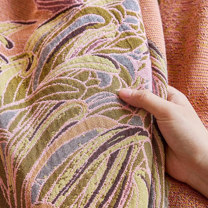 VANJOROY Boho Throw Blanket 80" x 90", 100% Organic Cotton Breathable Skin-Friendly Ultra Soft Bed Quilt Throw - Floral Rustic Decor Luxury Reversible Blanket for Sofa Couch Chair and Gift,