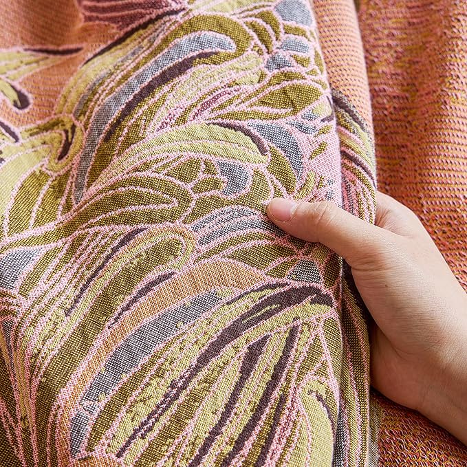 VANJOROY Boho Throw Blanket 60" x 80", 100% Organic Cotton Breathable Skin-Friendly Ultra Soft Bed Quilt Throw - Floral Rustic Decor Luxury Reversible Blanket for Sofa Couch Chair and Gift,