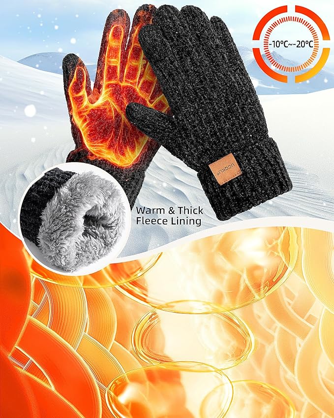 UCQKLI Winter Gloves for Women Chenille, Womens Gloves Cold Weather Fleece Lined, Stocking Stuffers for Women Christmas Gifts