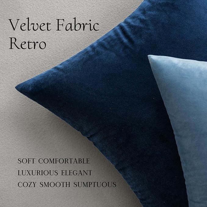 MIULEE 28x28 Inch Pack of 2 Euro Velvet Throw Pillow Covers Dark Blue | Soft Solid Decorative Euro Sham, Modern Luxury Home Decor, for King Bed Sofa Couch Bedroom Livingroom