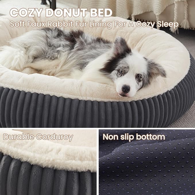 45 inches Calming Donut Dog Bed for Extra Large Dogs,Charcoal | Round Jumbo Pet Bed with Removable&Washable Cover,Milk Plush Faux Fur, Fits Pets up to 100 lbs