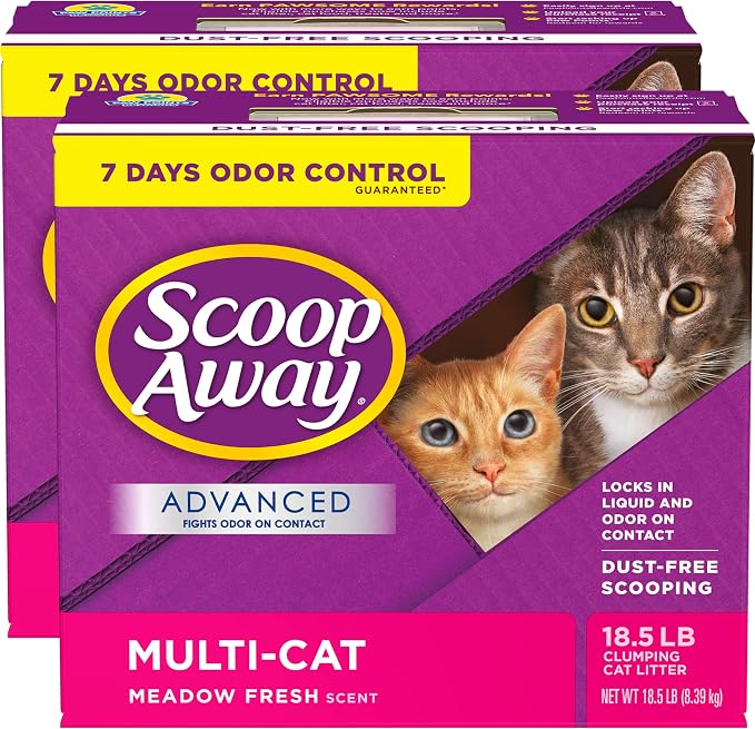 Scoop Away Advanced Multi Cat Clumping Cat Litter, 18.5lb, 2Pk | Meadow Fresh Scent, Clumping Litter for Multiple Cats, Compatible with Most Automatic Litter Boxes