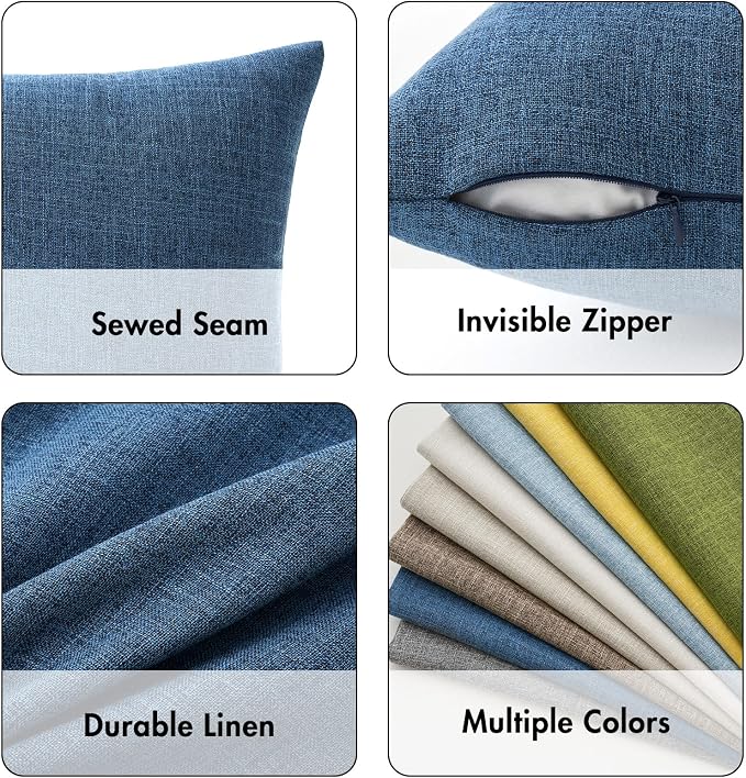 MIULEE Pack of 2 Decorative Linen Burlap Coastal Pillow Covers Farmhouse Accent Pillowcases for Sofa Car Couch Bedroom Living Room Decor 18x18 Inch Blue