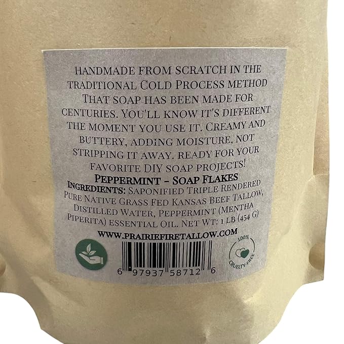 Pure Beef Tallow Soap Flakes - Made in USA - Grass Fed and Finished - Face, Body and Hair - Natural and Organic Orange