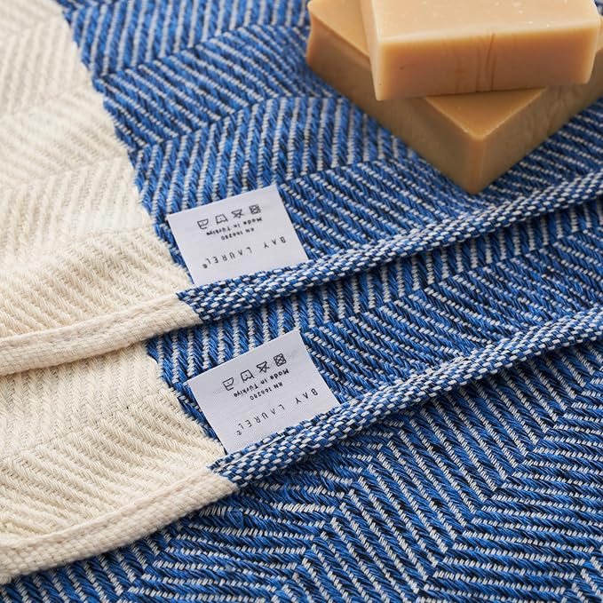 BAY LAUREL Turkish Hand Towel – Pack of 2 | Soft & Absorbent Decorative Towels for Bathroom, Hand, Face, Hair, Gym, Yoga, SPA, Kitchen & Tea | Boho Decor (Royal, Herringbone 15x26 Inches (Set of 2)