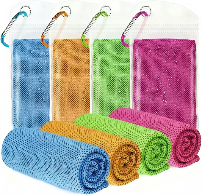 4 Packs Cooling Towels for Neck and Face(40"x 12"), Cool Sweat Towels for Hot Weather, Lightweight Soft Breathable Towels for Yoga, Towels Sports, Workout, Running, Gym, Camping, Fitness