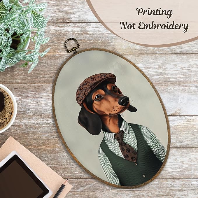 LKETW Vintage Dachshund Oval Wall Art Decor, Dachshund Weiner Dog Doxie Gifts for Women Oval Canvas Hanging Decor, Dog Mom Lovers Gifts Wall Decorations for Home Bedroom Living Room, 8.6x11.4 Inch