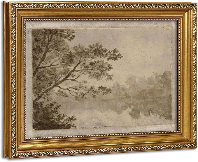 Vintage Gold Framed Wall Art Sepia Toned Tree 9x11in | Landscape Wall Decor, Sketch, Antique, Nature Inspired, Canvas Prints for Rustic Living Bedroom