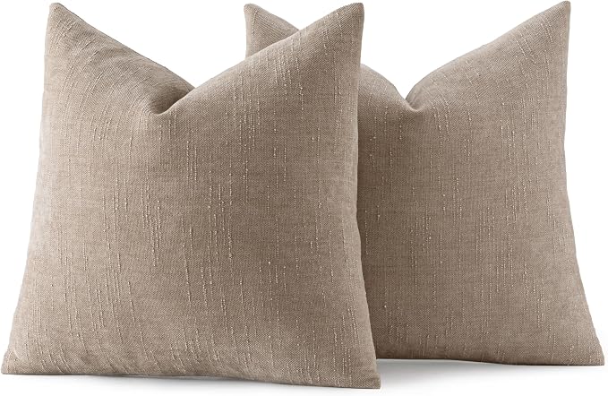 MIULEE Textured Chenille Throw Pillow Covers 22x22 Inch Light Taupe | Pack of 2 Decorative Soft Throw Pillows, Solid Textured Cushion Covers, Modern Home Decor for Couch Sofa Bedroom Living Room