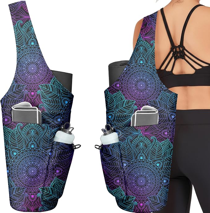 Yoga Bag for Women, Large Yoga Mat Bag Tote Carrier with Wet Dry Pocket, Water Bottle Holder & Adjustable Strap, Fits 1/2" Thick Yoga Mat for Gym, Pilates, Travel, Work